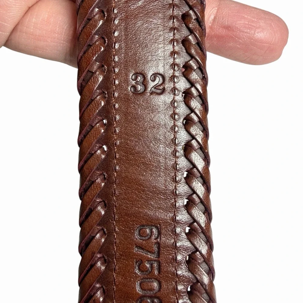 Brighton‎ Santos Fabric Braided Edge Western Leather Belt Silver Buckle Size 32